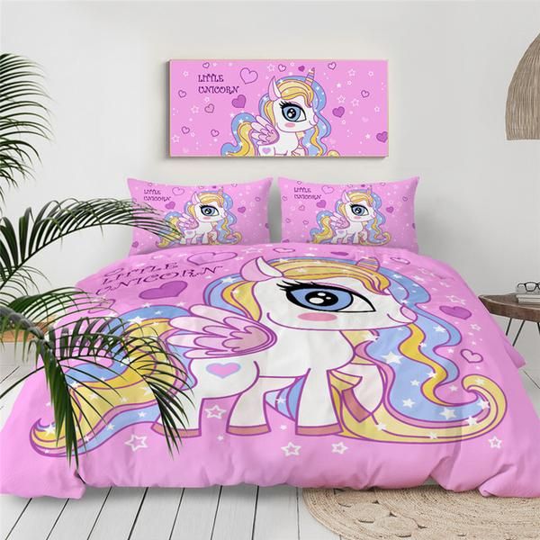 Pink Unicorn Girly Cotton Bedding Sets