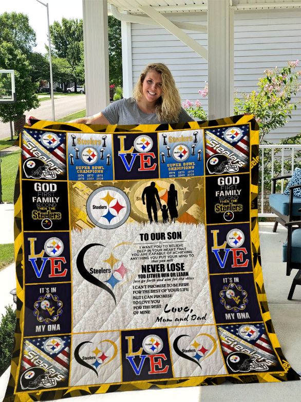 Pittsburgh Steelers – To Our Son Love – Mom And Dad Quilt Blanket