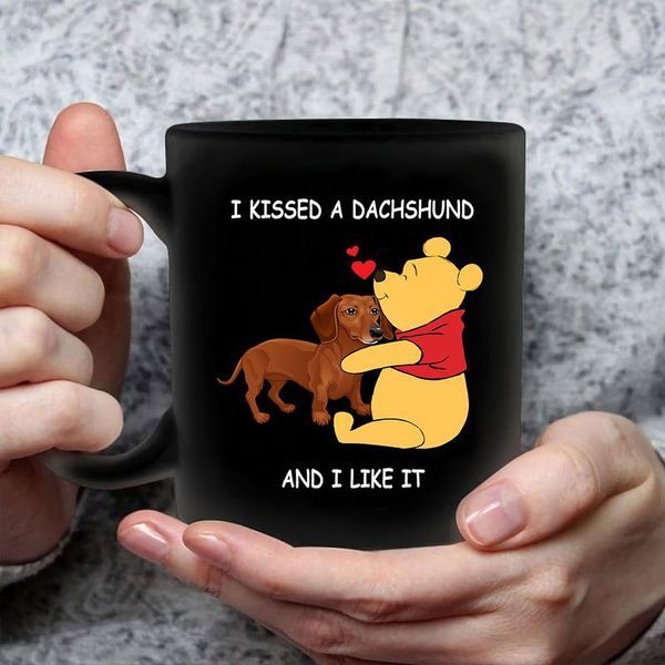 Pooh And Dachshund Dog Lover I Kissed A Dachshund And I Like It Winnie The Pooh Premium Sublime Ceramic Coffee Mug Black