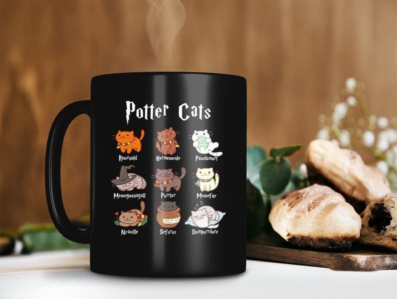 Potter Cats Mug Harry Potter Mug Hogwarts School Lover Mug Magic Cat Mug Premium Sublime Ceramic Coffee Mug Black