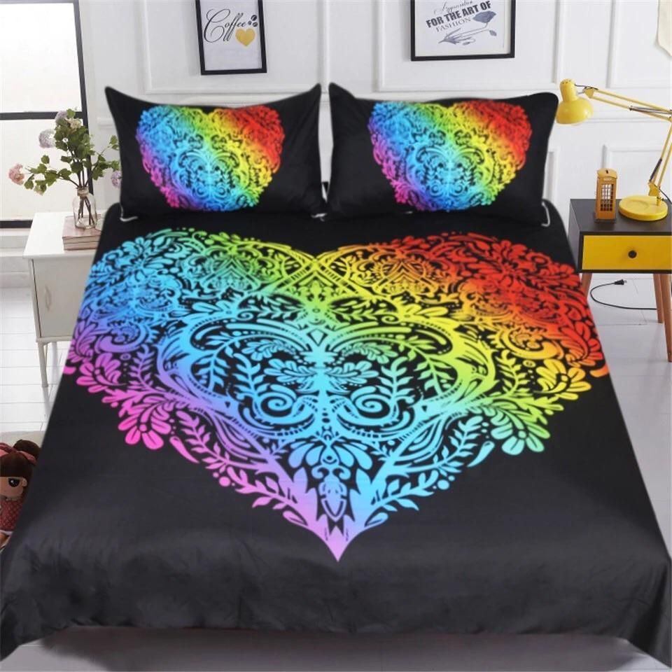 Rainbow Heart Mandala Cotton Bedding Sets