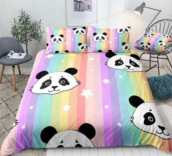 Rainbow Stripes Panda Cotton Bedding Sets