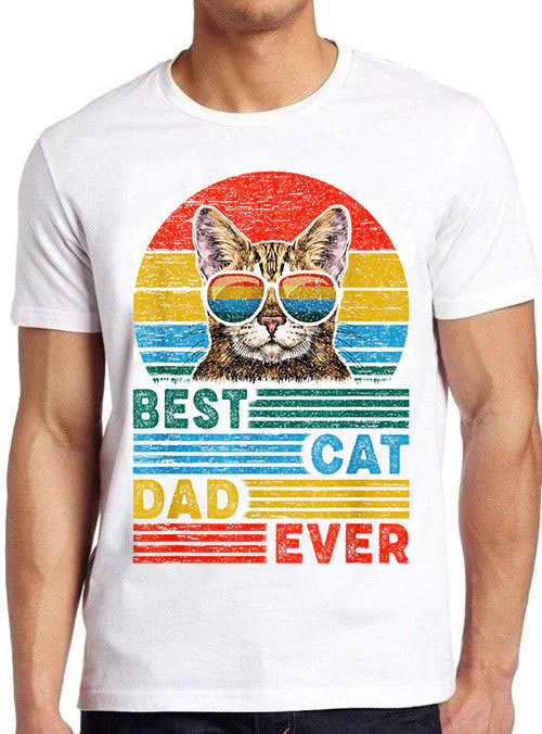 Rainbow Vintage Art Best Cat Dad Ever Unisex T-Shirt