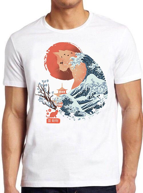 Red Cat Great Waves Of Kanagawa Art Unisex T-Shirt