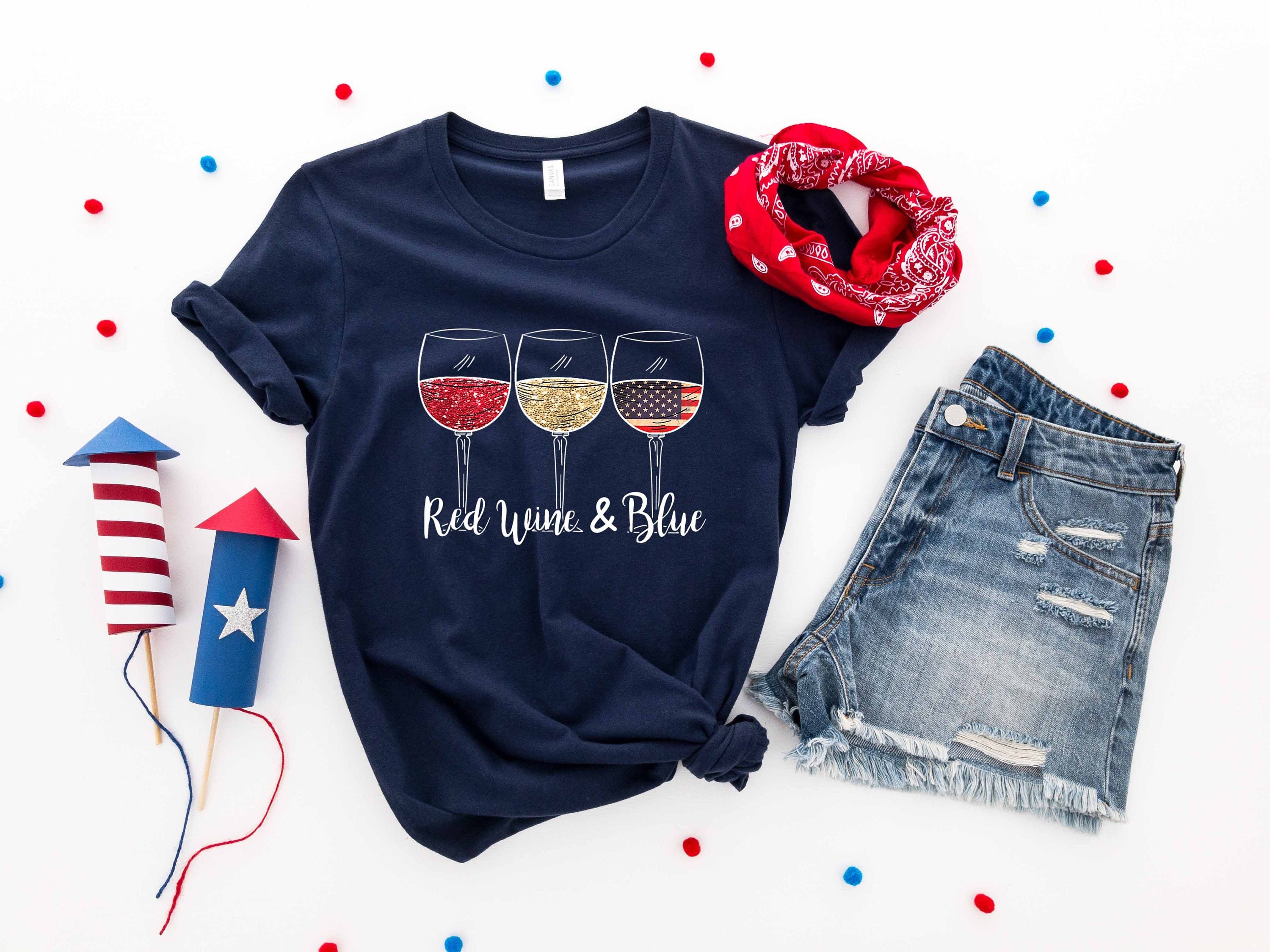 Red Wine & Blue 4th Of July Independence Day Unisex T-Shirt