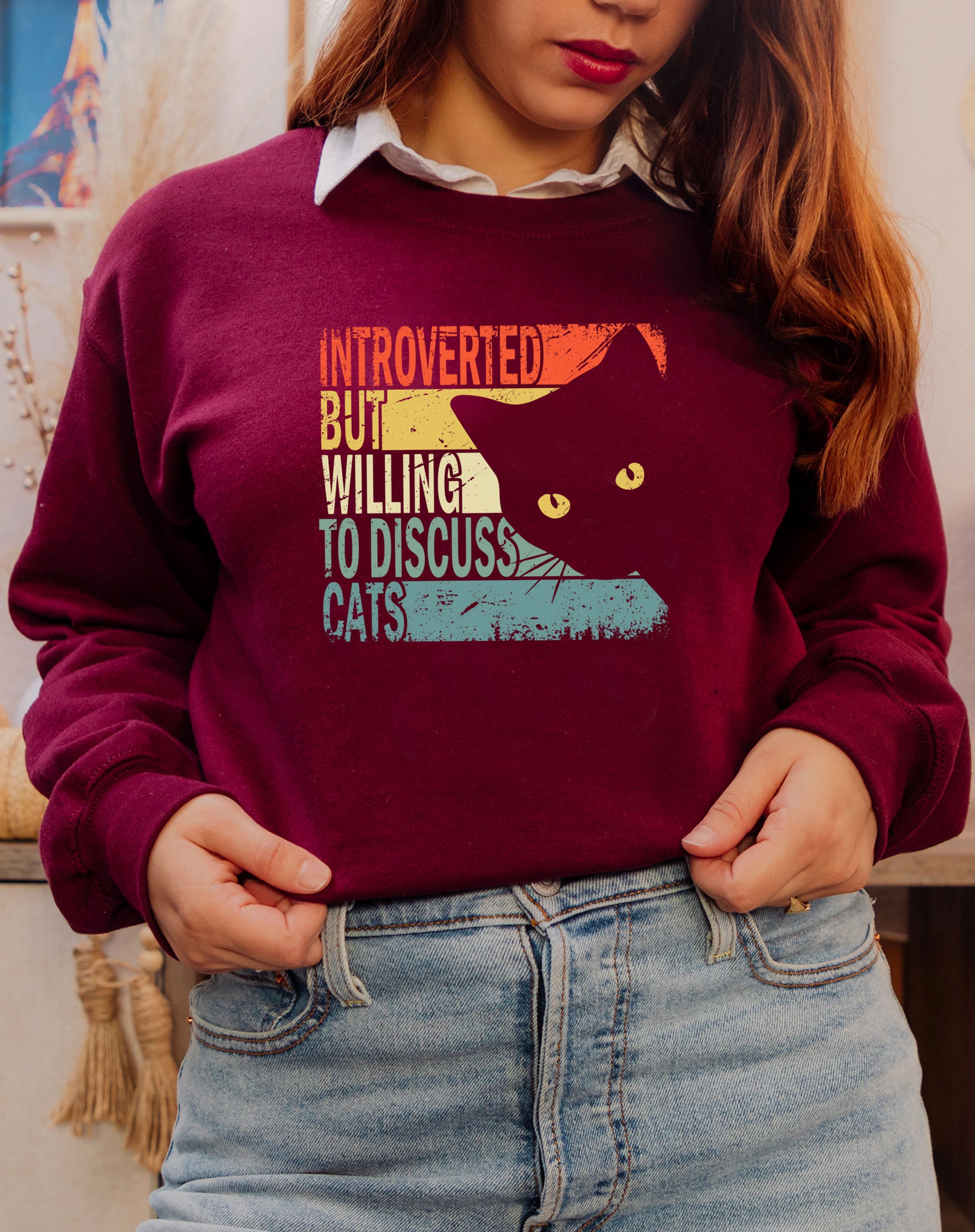 Retro Vintage Cat Introverted But Willing To Discuss Cats Unisex T-Shirt