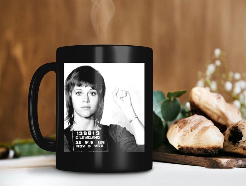 Retro Vintage Mug Jane Fonda Mugshot Mug Jane Seymour Fonda Mug The Former Model And Aerobics Premium Sublime Ceramic Coffee Mug Black