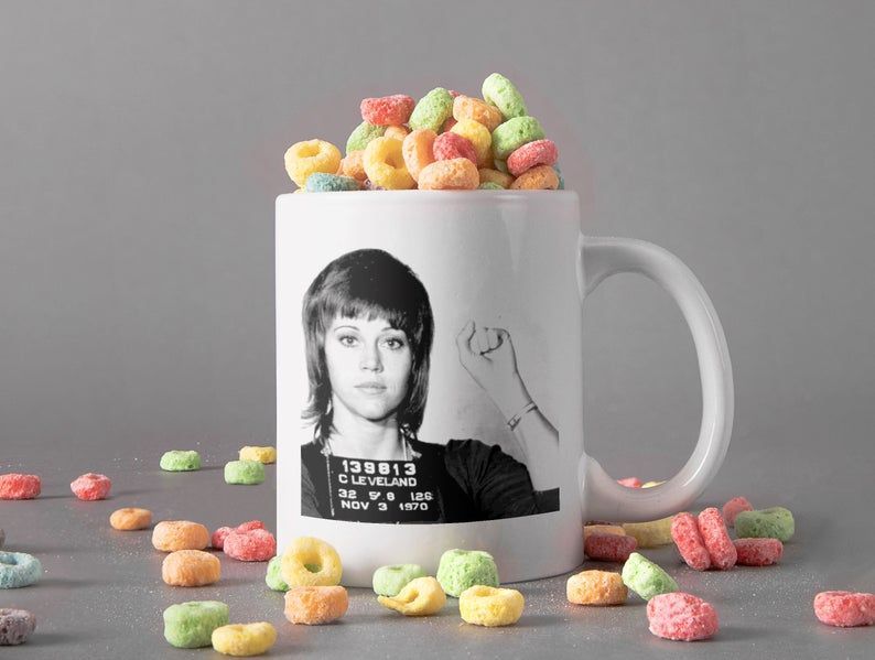 Retro Vintage Mug Jane Fonda Mugshot Mug Jane Seymour Fonda Mug The Former Model And Aerobics Premium Sublime Ceramic Coffee Mug White