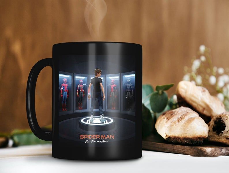 Spider Man Far From Home Costume Of The Superhero Mug Spiderman Mug Spider Man Lover Gift Premium Sublime Ceramic Coffee Mug Black