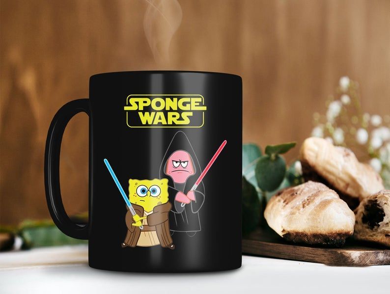 Sponge War Mug Obi Wan Kenobi Mug Darth Maul Mug Patrick Star Mug Star Wars Gift Premium Sublime Ceramic Coffee Mug Black