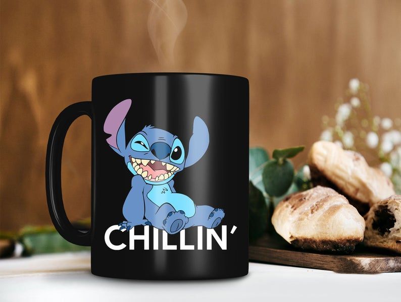 Stitch Chillin Time Mug Stitch Lover Gift Disney Coffee Mug Relax Chillin Premium Sublime Ceramic Coffee Mug Black