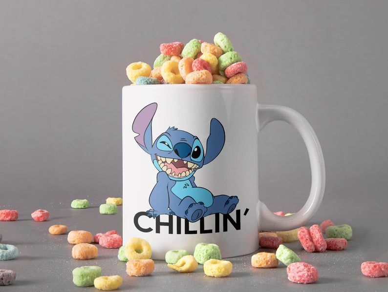 Stitch Chillin Time Mug Stitch Lover Gift Disney Coffee Mug Relax Chillin Premium Sublime Ceramic Coffee Mug White