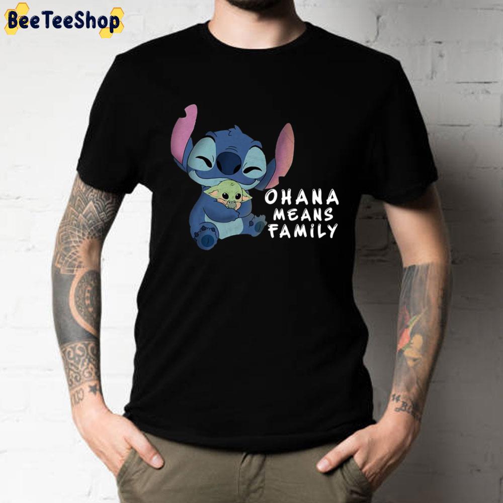 Stitch Hug Yoda Baby Ohana Means Family Unisex T-Shirt