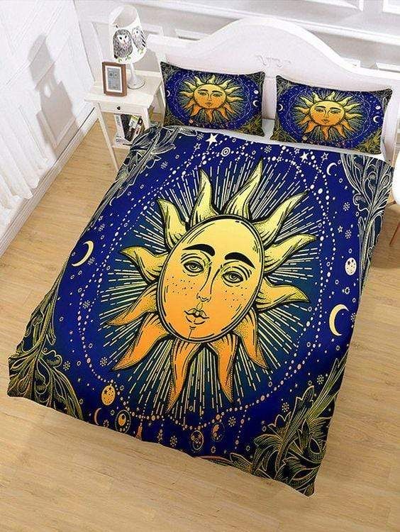 Sun And Moon Print In Multicolor Hippie Bedding Set