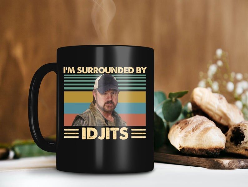 Surrounded By Idjits Mug Supernatural Movie Mug Bobby Singer Mug Robert Steven Singer Mug Retro Premium Sublime Ceramic Coffee Mug Black