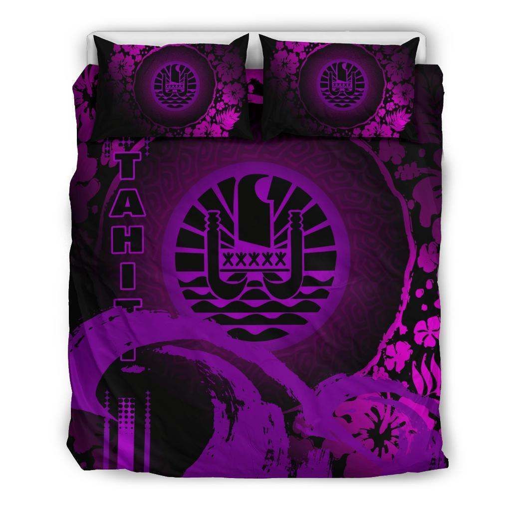 Tahiti Hibiscus And Wave Purple Cotton Bedding Sets