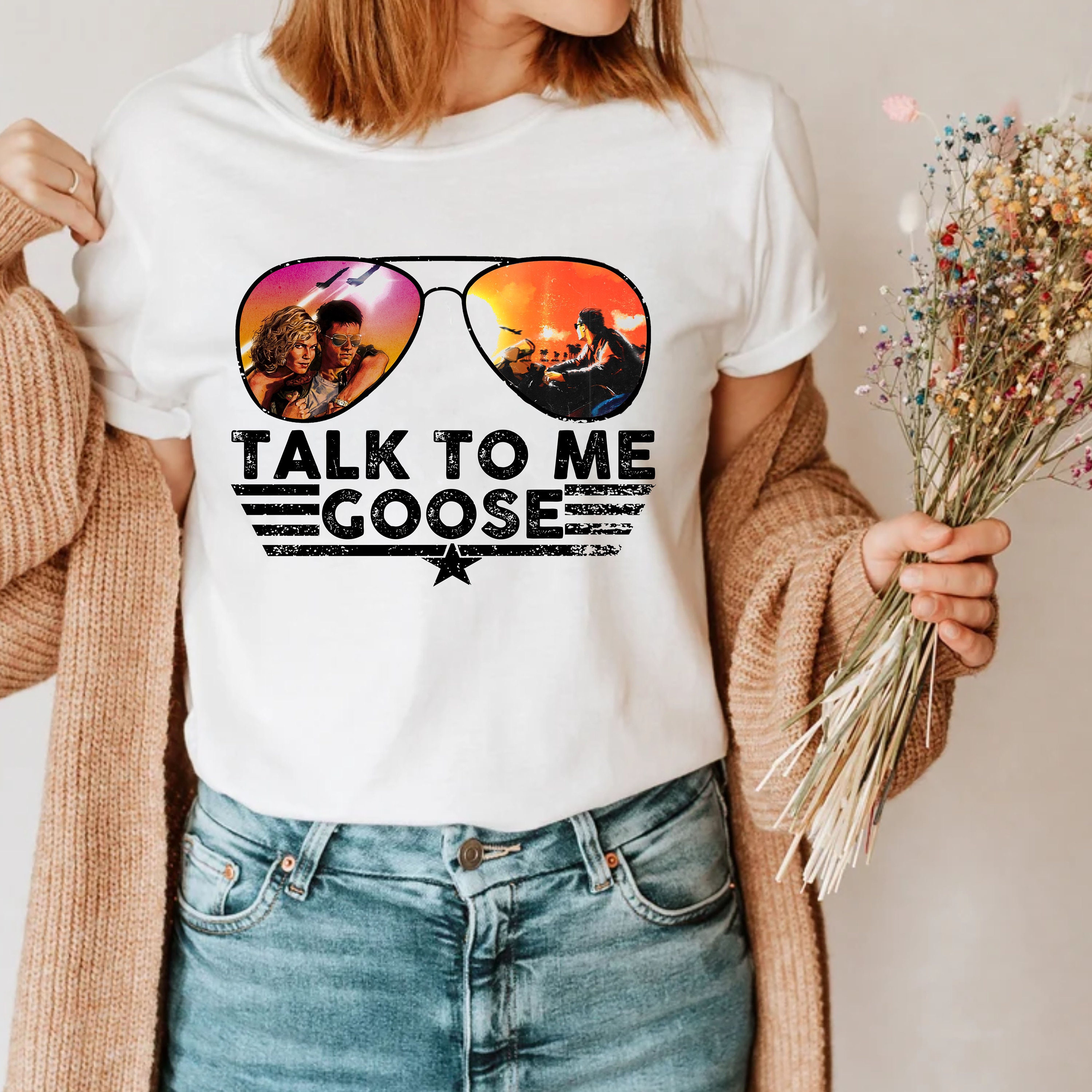 The Pink Mustache Talk to Me Goose T-Shirt Aviators - Bright Colors / Top Gun Inspired Tee / Maverick Goose / Aviators Tee - Top Gun 2 Inspired S / Ash Gray