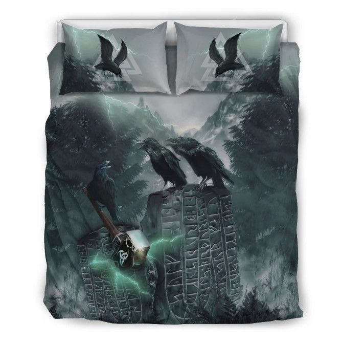 Viking Raven Mjolnir Cotton Bedding Sets Perfect Gifts For Viking Lover Gifts For Birthday Christmas