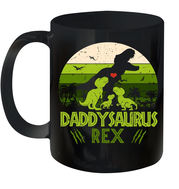 Vintage Retro 3 Kids Daddysaurus Rex Dinosaur Lover Premium Sublime Ceramic Coffee Mug Black