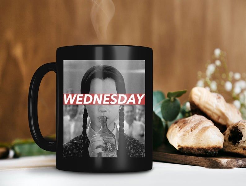 Wednesday Drinking Alcohol Mug Wednesday Addams Mug The Addams Family Mug Retro Vintage Mug Premium Sublime Ceramic Coffee Mug Black