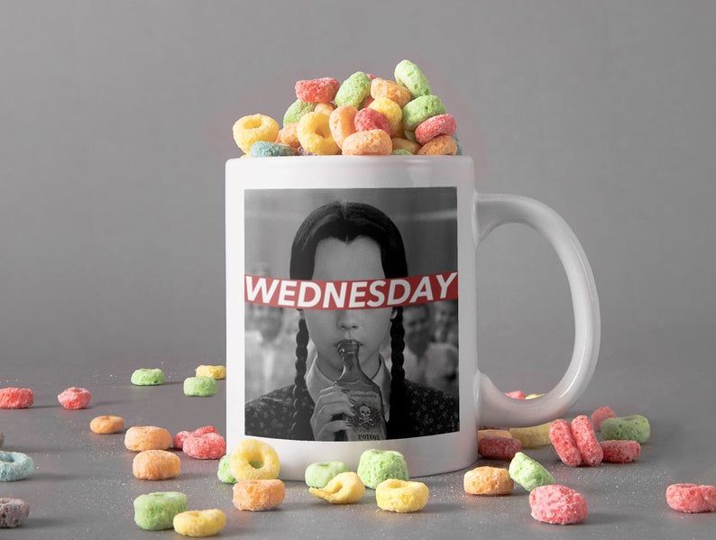 Wednesday Drinking Alcohol Mug Wednesday Addams Mug The Addams Family Mug Retro Vintage Mug Premium Sublime Ceramic Coffee Mug White