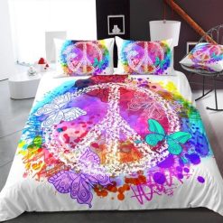 White Butterflies Peace And Love Symbol Cotton Bedding Sets