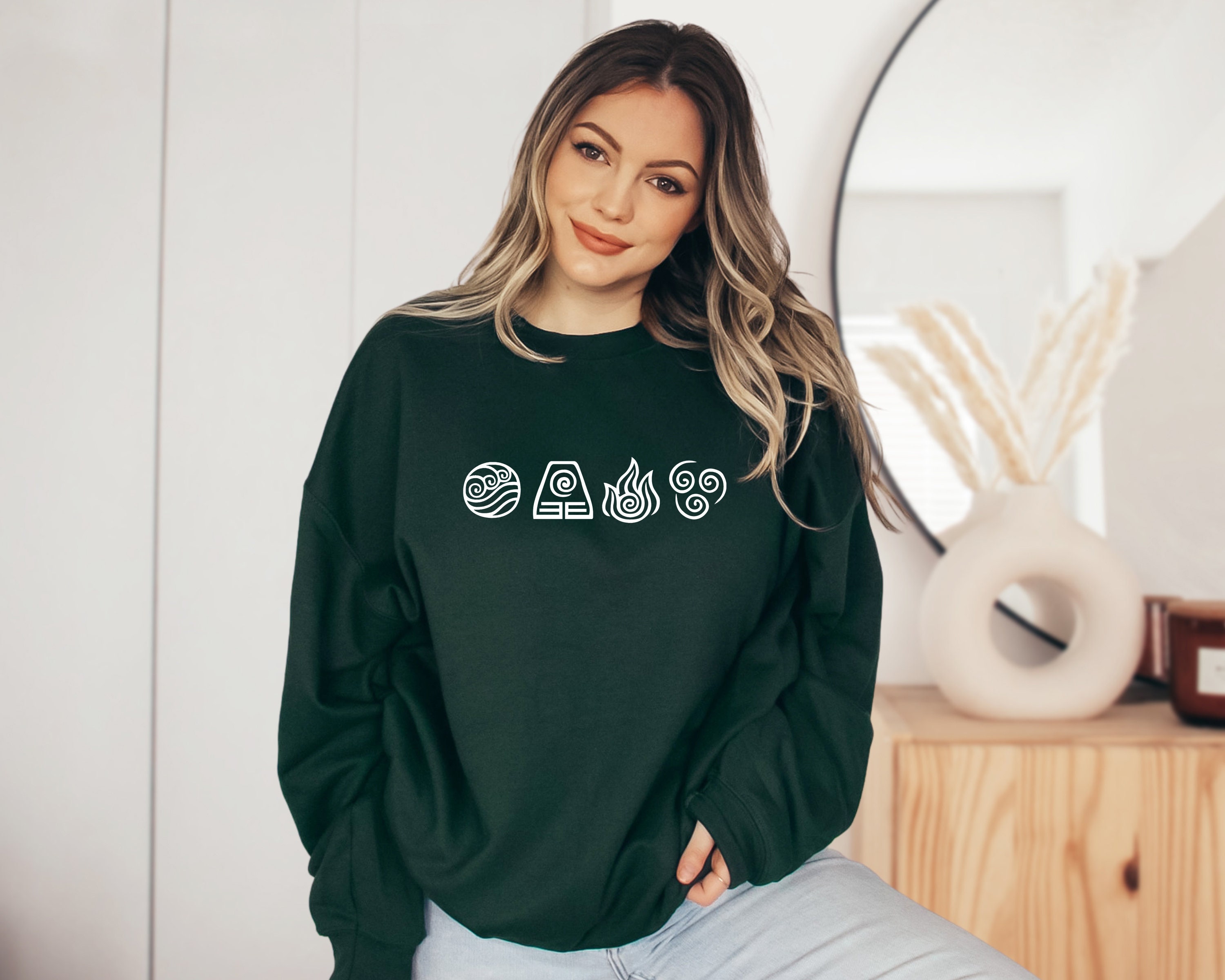 White Design Avatar The Last Airbender Fire Water Air Earth Unisex Sweatshirt