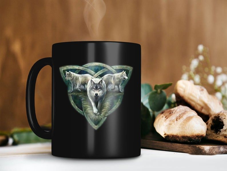 Wolf’s Gang Wolf Trio Fantasy Mug Wolf Lover Gift Animal Lover Mug Premium Sublime Ceramic Coffee Mug Black