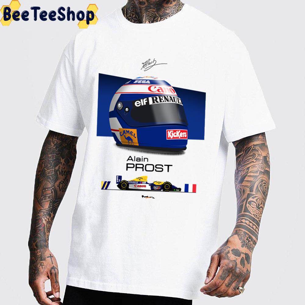 1993 Helmet And Car Alain Prost Signature Racing Unisex T-Shirt