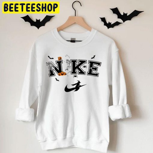 Witch And Skeleton In The Halloween Nike Logo Unisex T-Shirt