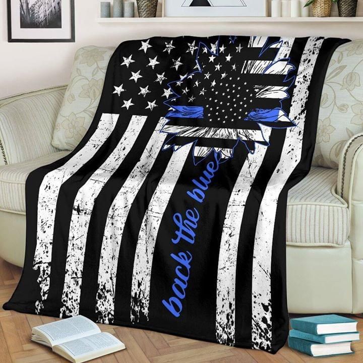 American Flag Sunflower Back The Blue Premium Comfy Sofa Throw Blanket