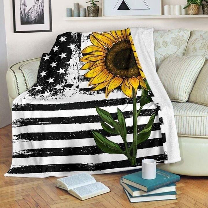 American Flag Sunflower Premium Comfy Sofa Throw Blanket