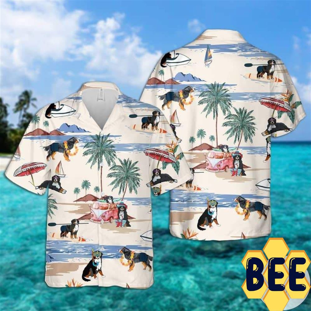 Bernese Mountain Summer Beach Hawaiian Shirt