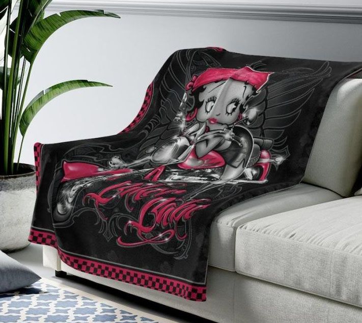 Betty Boop Biker Babe Sexy Lady Best Seller Fleece Blanket Throw Blanket Gift