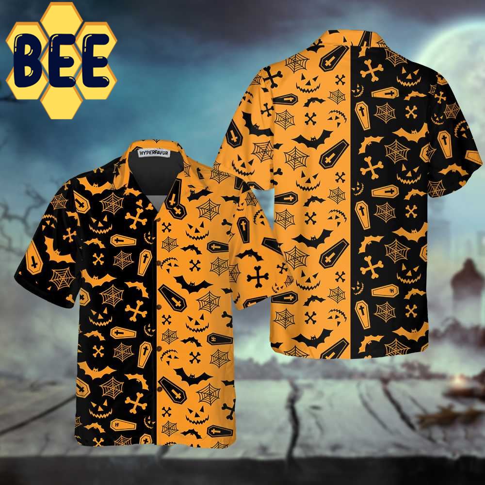 Black And Orange Spooky Halloween Hawaiian Shirt