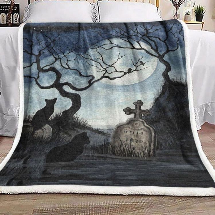 Black Cat And Headstone Premium Comfy Sofa Throw Blanket