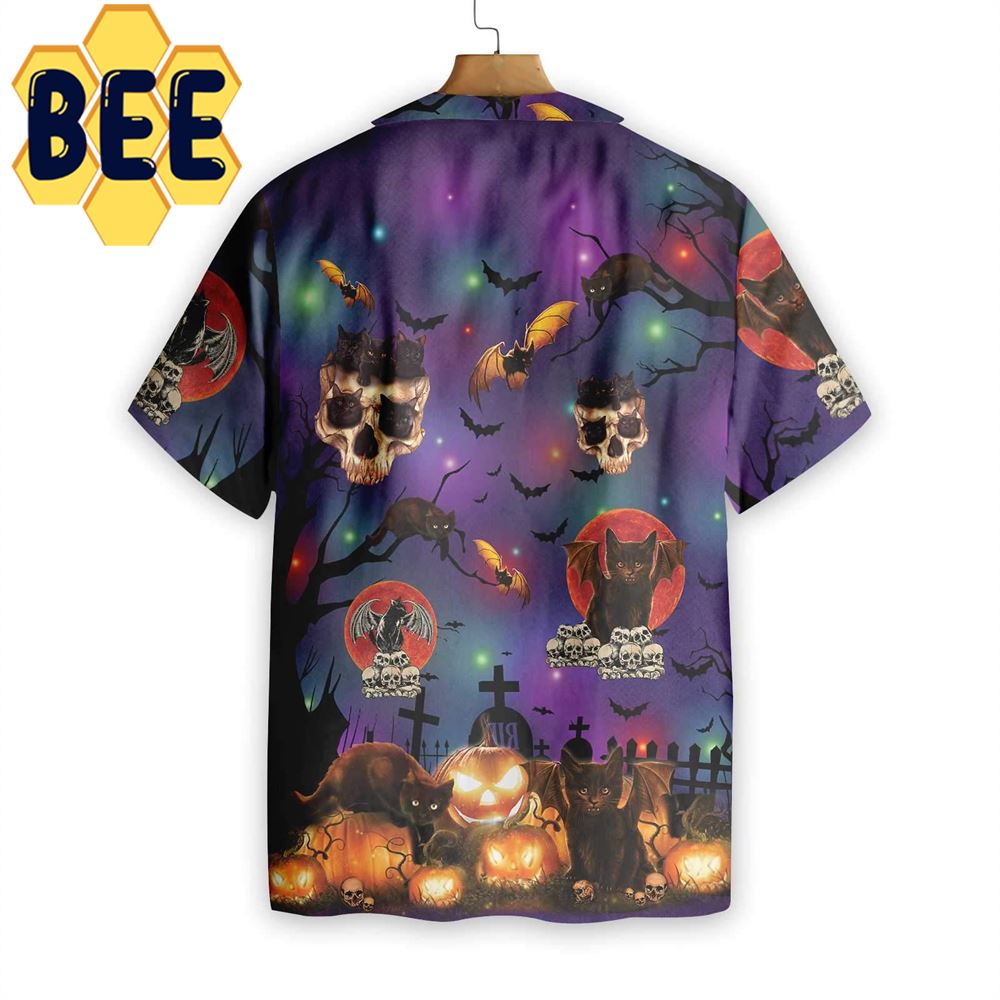 Black Cat And Skulls Halloween Hawaiian Shirt