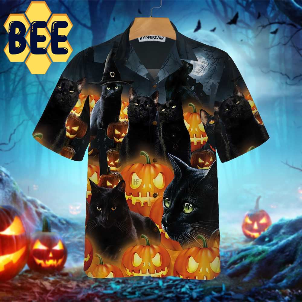 Black Cat & Pumpkin Halloween Hawaiian Shirt