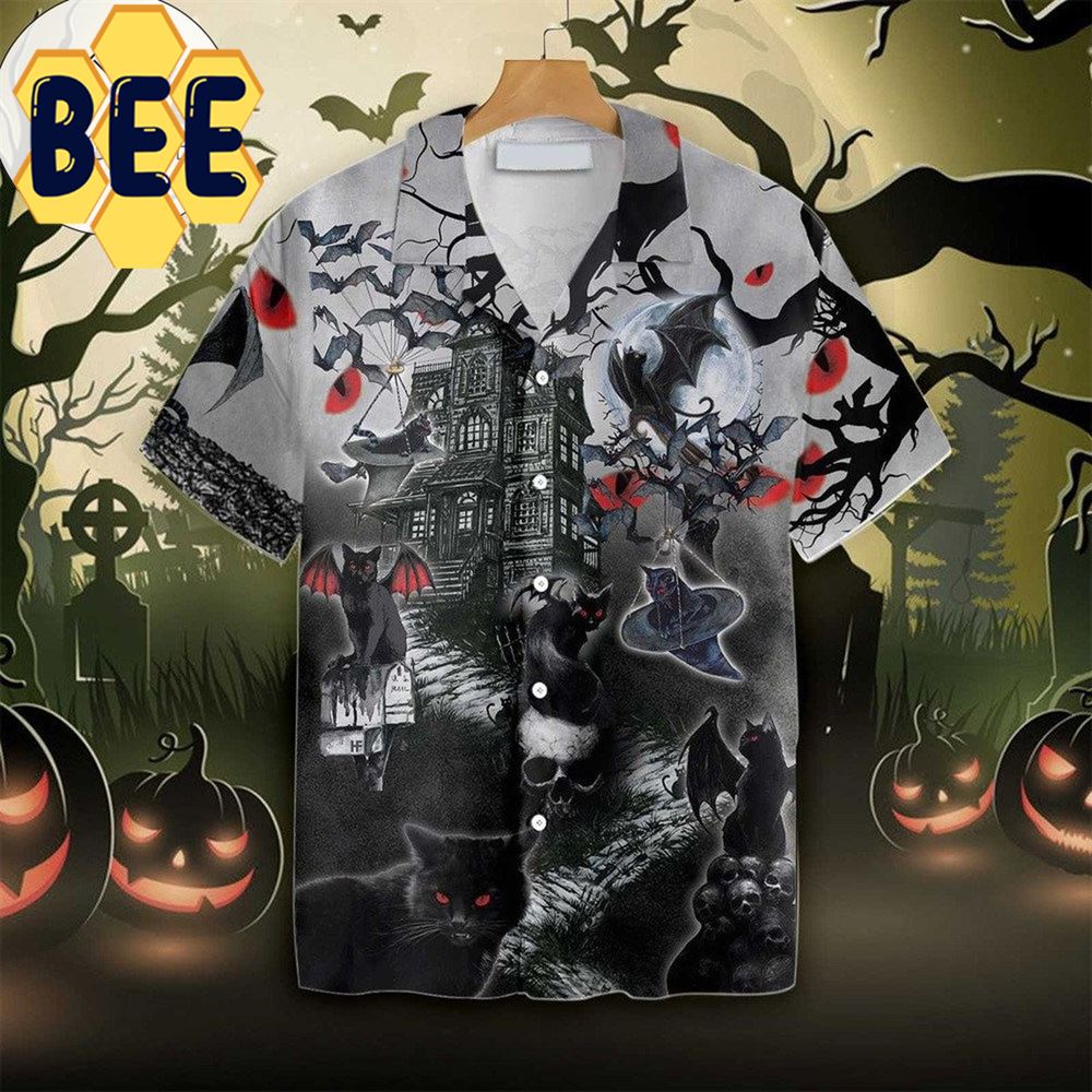 Black Cats Are Flying Halloween Hawaiian Shirt