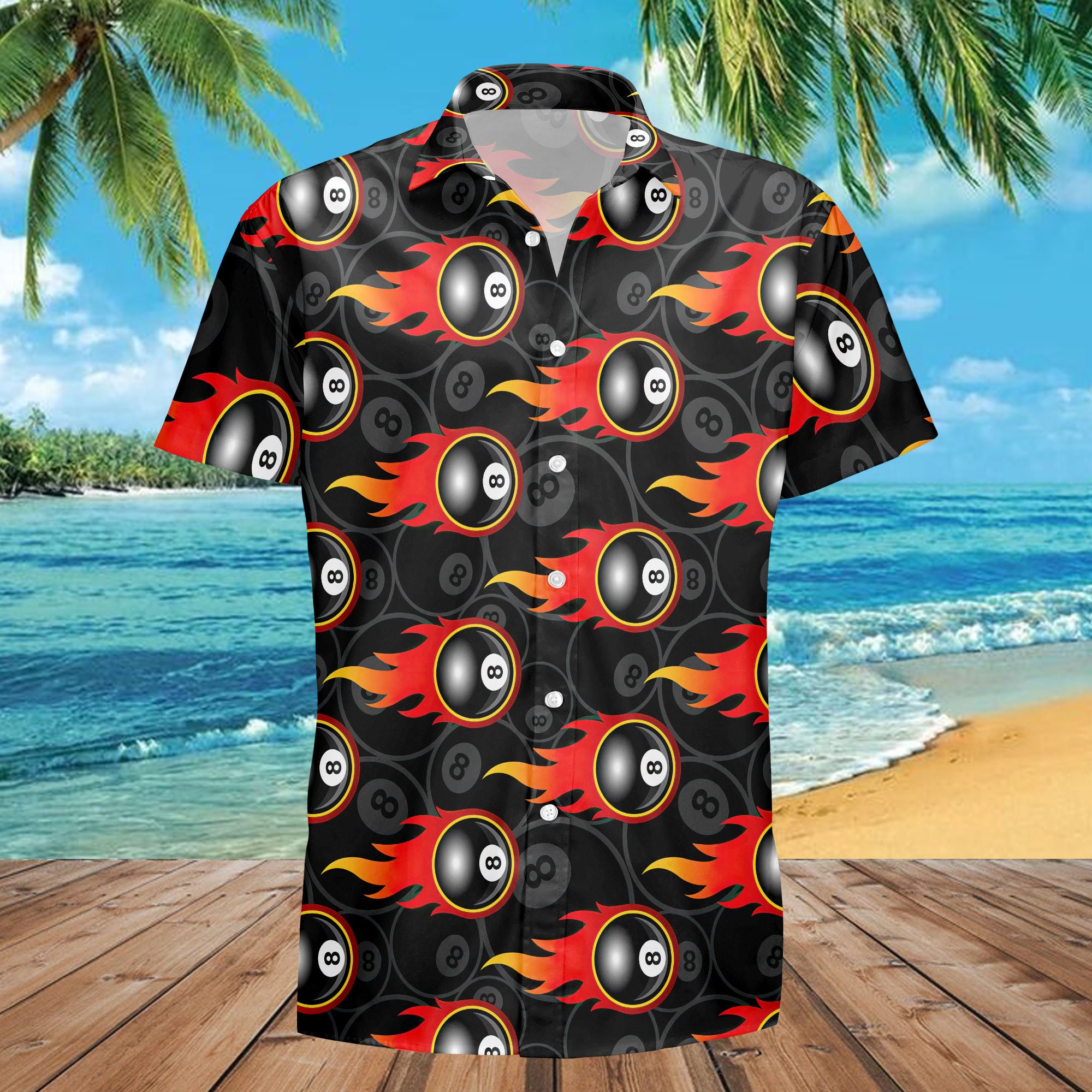 Black Fire 8 Ball Billiard Hawaii Shirt