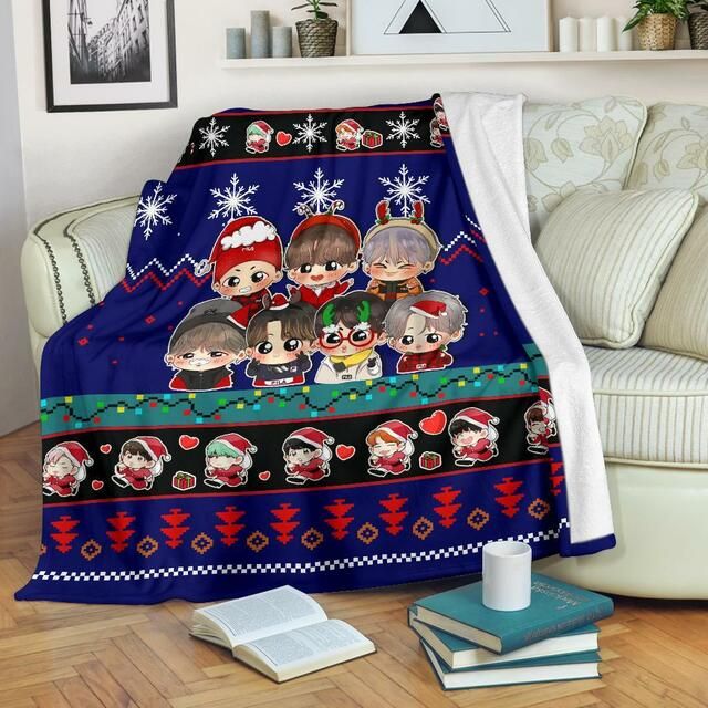 Blue Bts Christmas Fleece Blanket Throw Blanket Gift