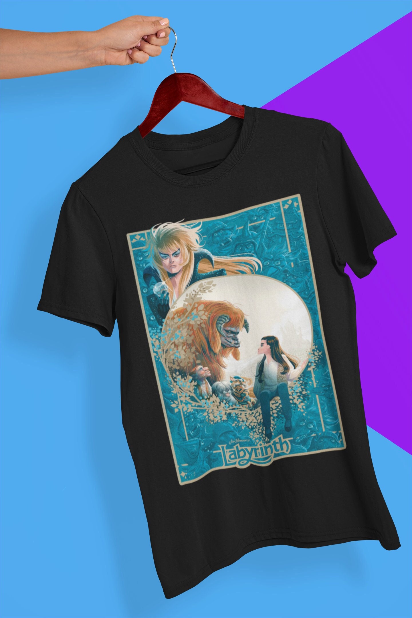 Blue Vintage Art Labyrinth Movie Halloween Unisex T-Shirt