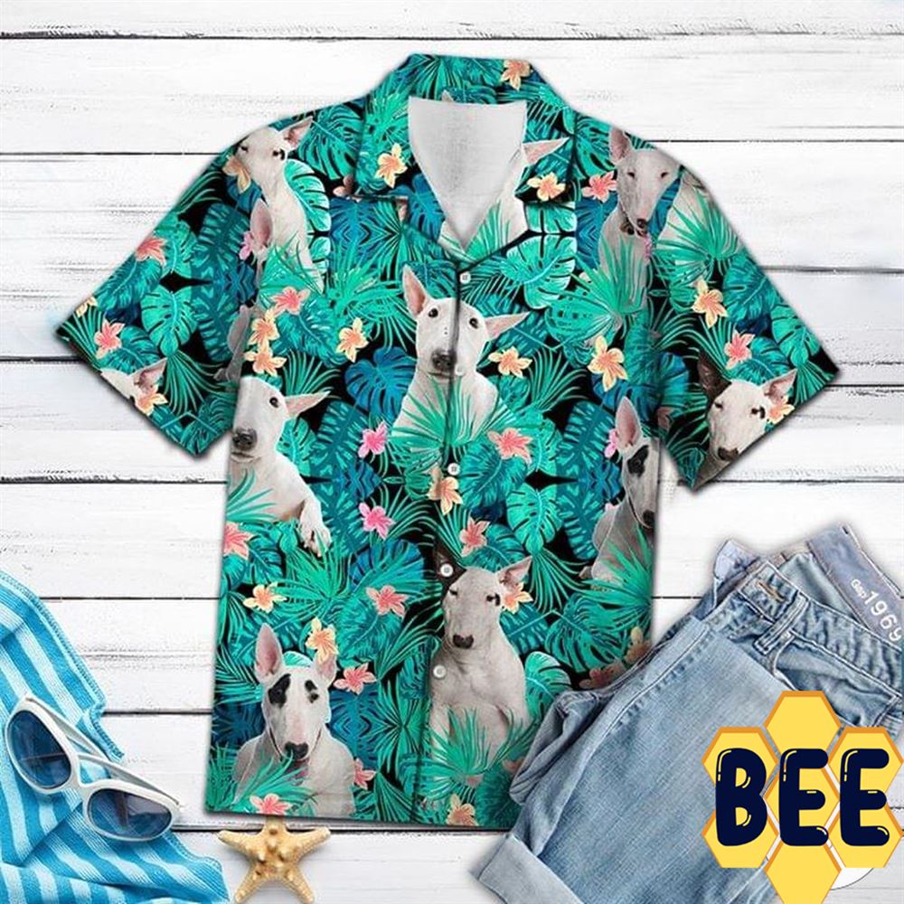 Bull Terrier Dog Tropical Pattern Hawaiian Shirt