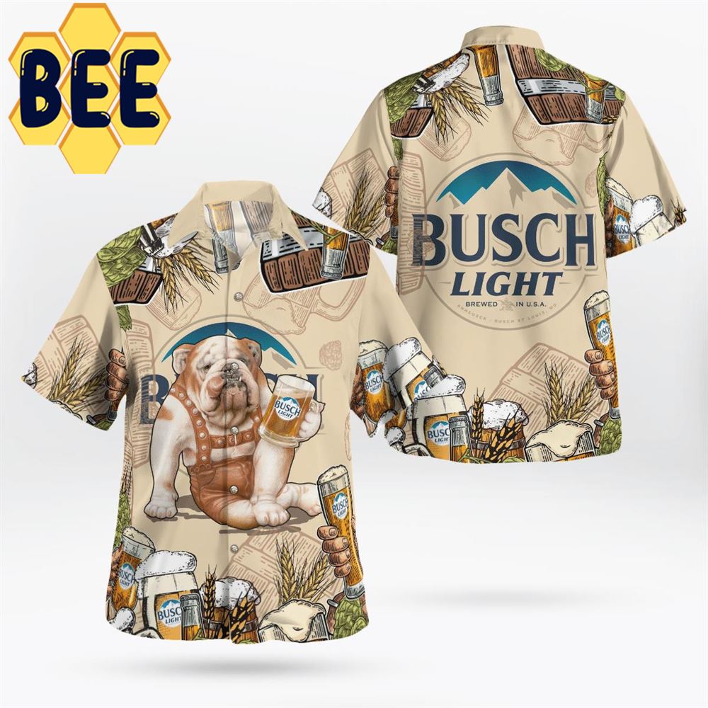 Bulldog Busch Light Beer Hawaiian Shirt