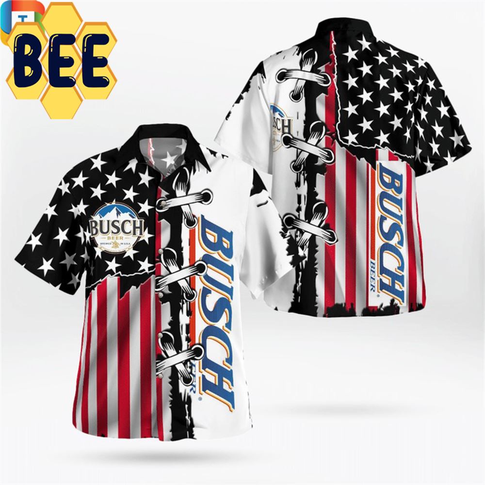 Busch Beer American Flag Hawaiian Shirt