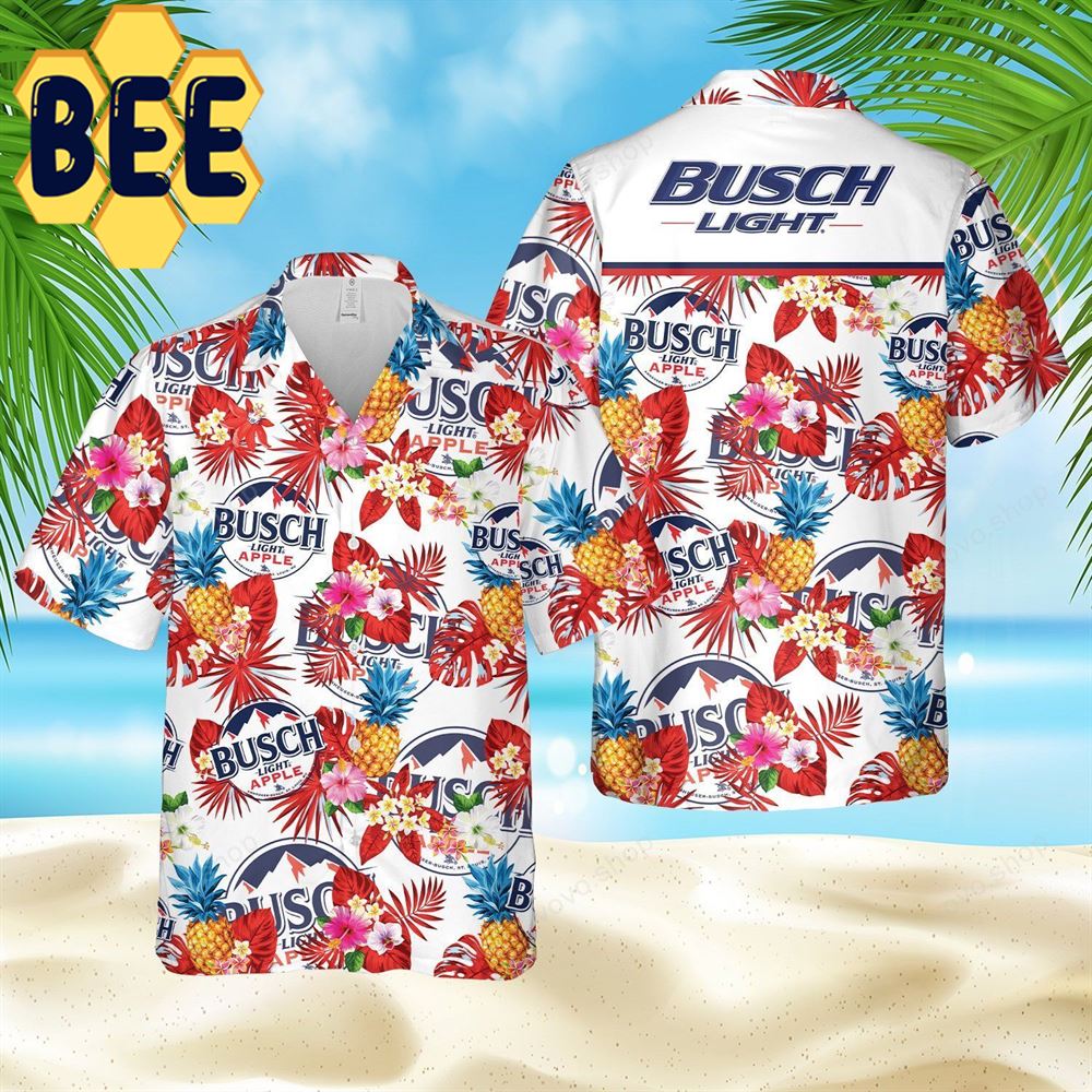 Busch Light Beer Apple Tropical Floral Hawaiian Shirt