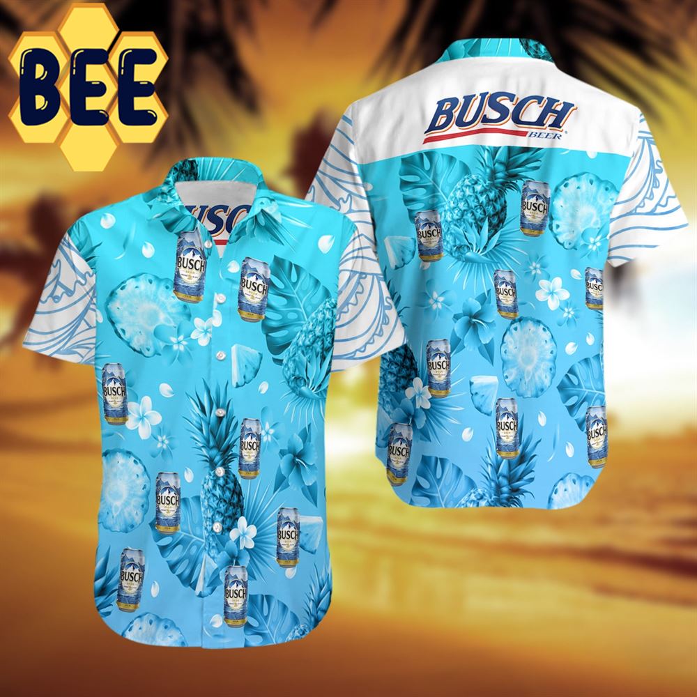 Busch Light Beer Pineapple Floral Hawaiian Shirt