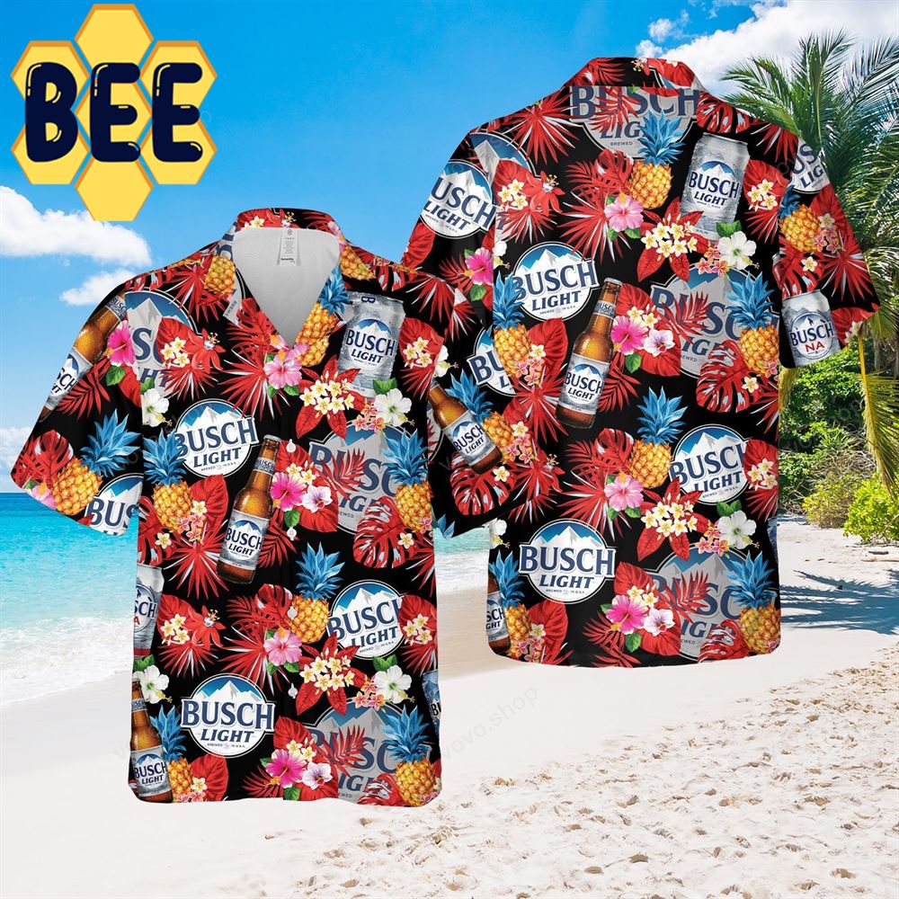 Busch Light Beer Tropical Flower Hawaiian Shirt