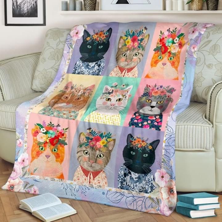 Cat Lovers Flower Premium Comfy Sofa Throw Blanket