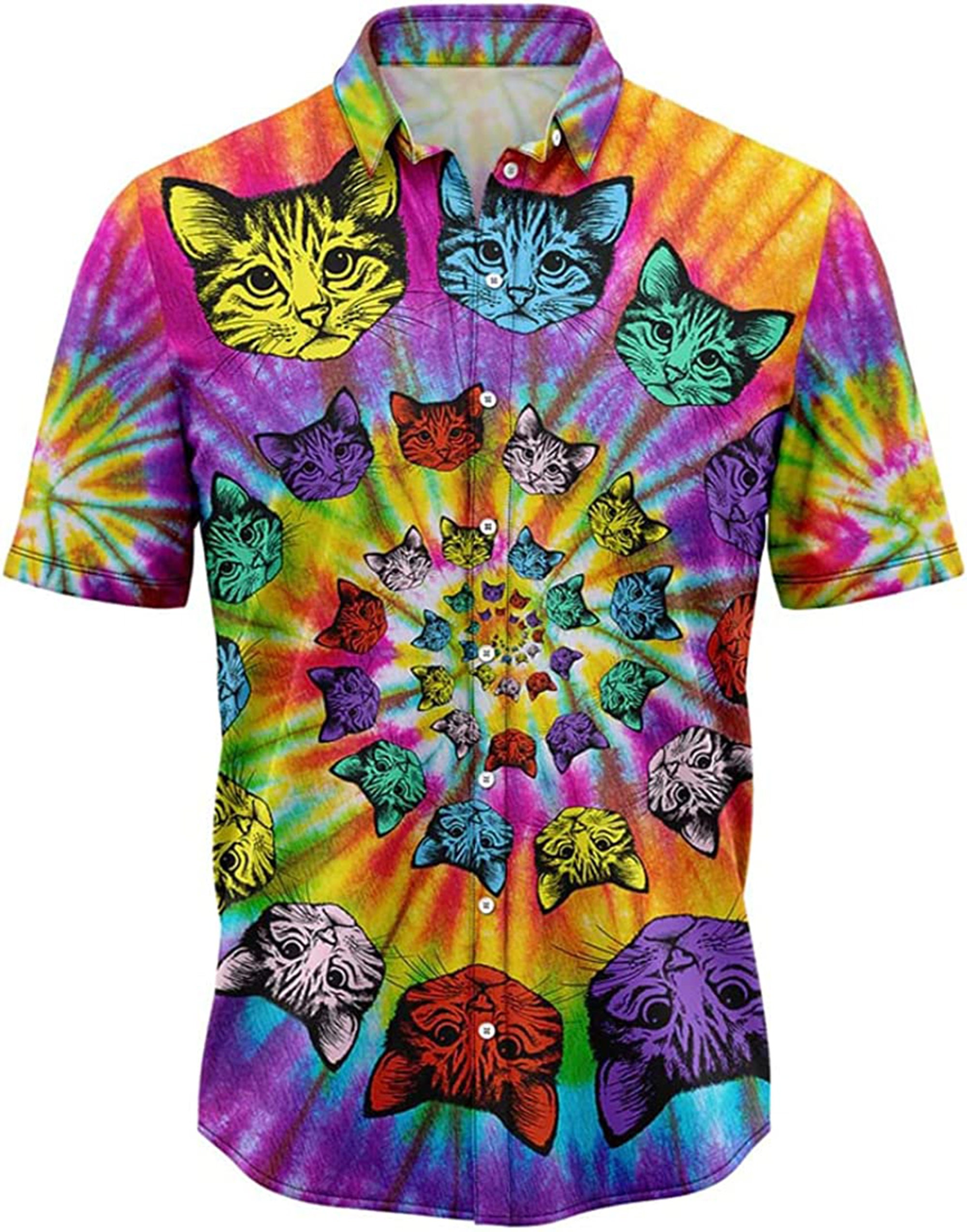 Cat Tie Dye Hawaiian Shirt